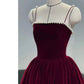 Retro Burgundy Beaded Spaghetti Strap Design A-line Velvet Party Dress Homecoming Dress D1541