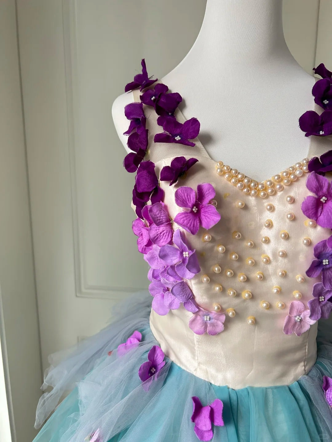 Pretty Homecoming Dress Sheer Strap Flower Pearl Back to School Outfits Party Dress  D6478