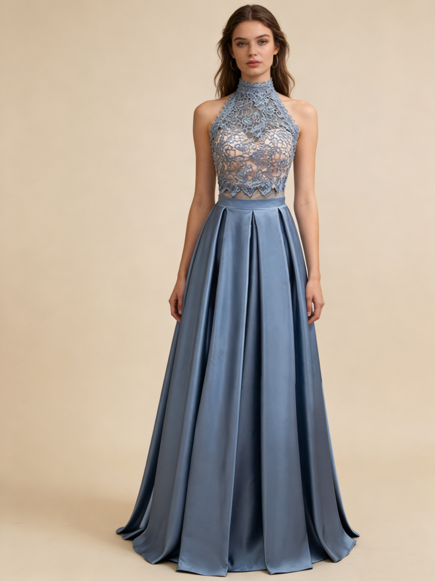 Robe de bal trapèze à col montant et dos nu, deux pièces, robe de soirée formelle, robe de gala M2571