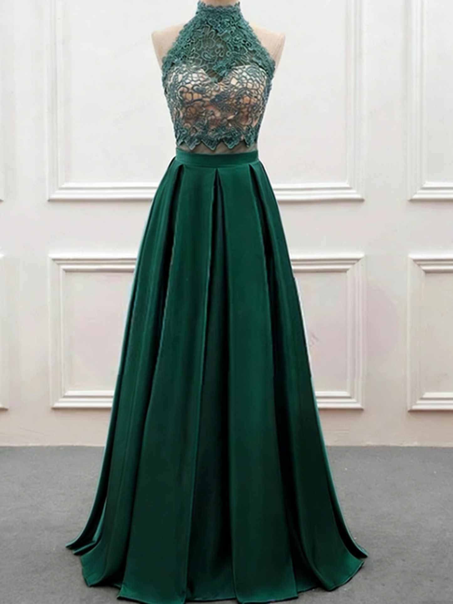 Robe de bal trapèze à col montant et dos nu, deux pièces, robe de soirée formelle, robe de gala M2571