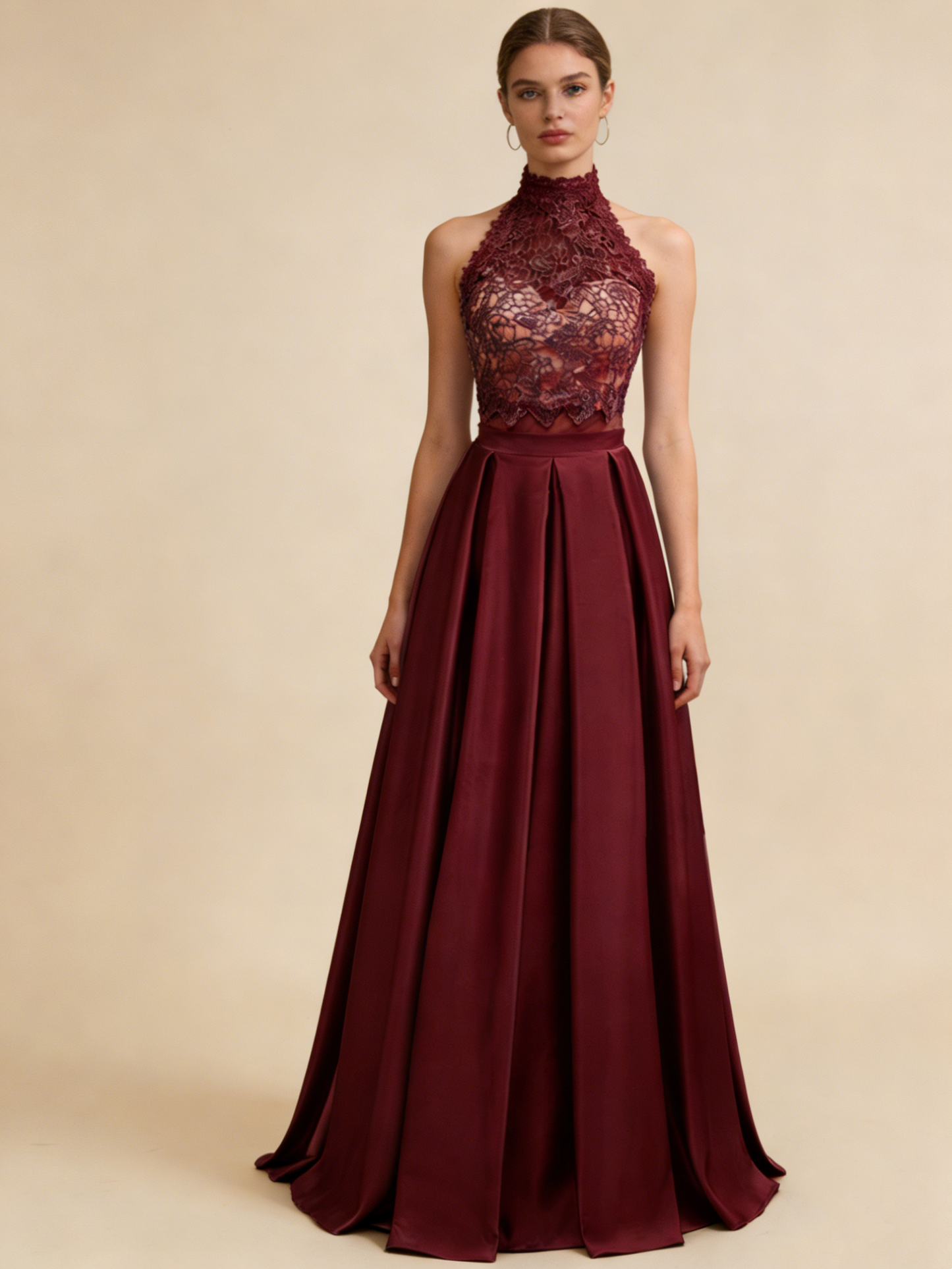 Robe de bal trapèze à col montant et dos nu, deux pièces, robe de soirée formelle, robe de gala M2571