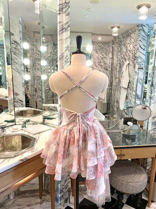 Chic Homecoming Dress Spaghetti Strap Flower Lace Dress Back to School Outfits Party Dress  D6387