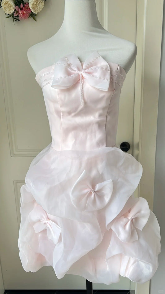 Cute Homecoming Dress Strapless Bowknot Tulle Back to School Outfits Party Dress  D6467