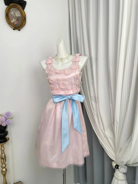 New Homecoming Dress Jewel Flower Bowknot Back to School Outfits Party Dress D6946