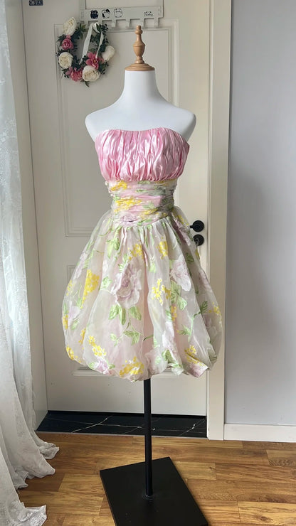 Chic Homecoming Dress Strapless Pleated Back to School Outfits Party Dress  D6462