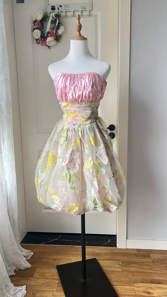 Chic Homecoming Dress Strapless Pleated Back to School Outfits Party Dress  D6462