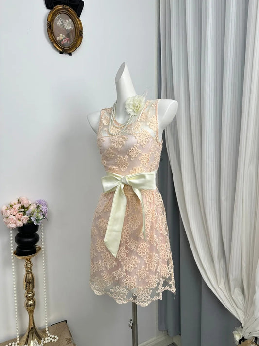 New Homecoming Dress Jewel Bowknot Applique Back to School Outfits Party Dress D6937