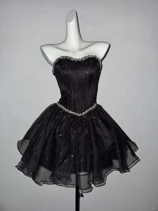 Elegant Homecoming Dress Sweetheart Rinestone Tulle Prom Dress Back to School Outfits Party Dress  D6134