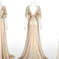 Champagne Gold A-Line Beading Elegant Long Formal Prom Dress Evening Gown, D830