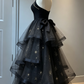 Black Halter A-Line Tulle Long Formal Prom Dress Evening Gown, D61