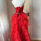 Pretty Homecoming Dress Strapless Hi-Lo Cascade Back to School Outfits Party Dress  D6451