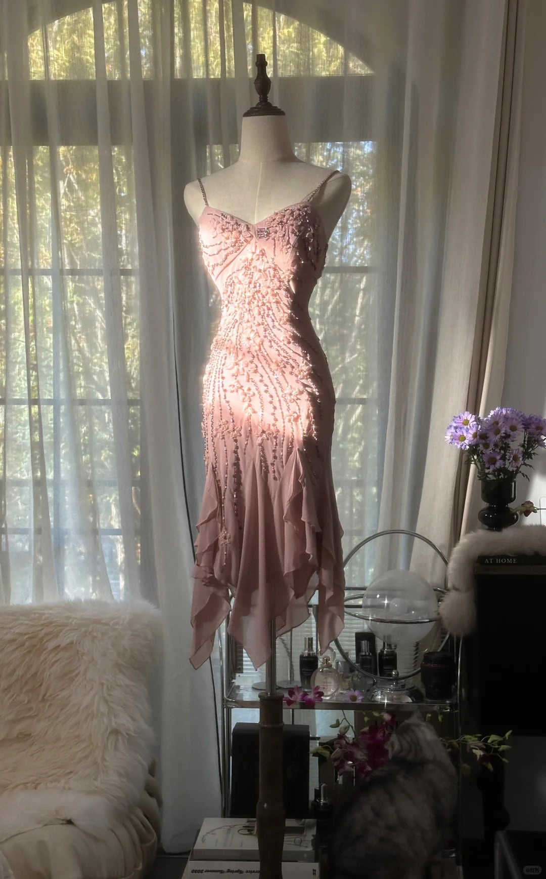 Pretty Homecoming Dress Spaghetti Strap Beading Tulle Dress Back to School Outfits Party Dress  D6428