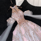Gorgeous Shiny Pink Beaded Sequined Design A-Line Prom Dress Evening Dress D1690