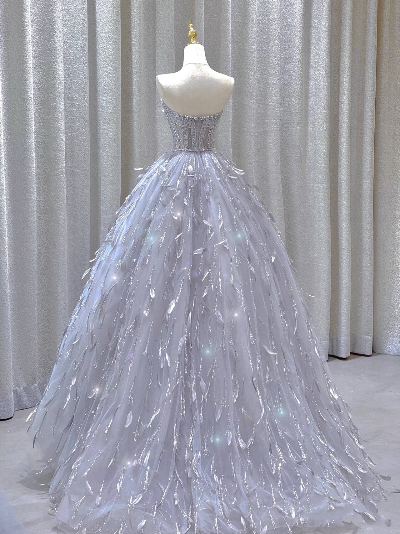 Stunning Strapless A-Line Tulle Long Prom Dress Evening Gown, MD7866