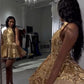 Pretty Homecoming Dress Halter Pleated Back to School Outfits Party Dress D6975