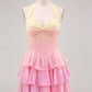 Unique Homecoming Dress Halter Bowknot Cascade Back to School Outfits Party Dress D7822