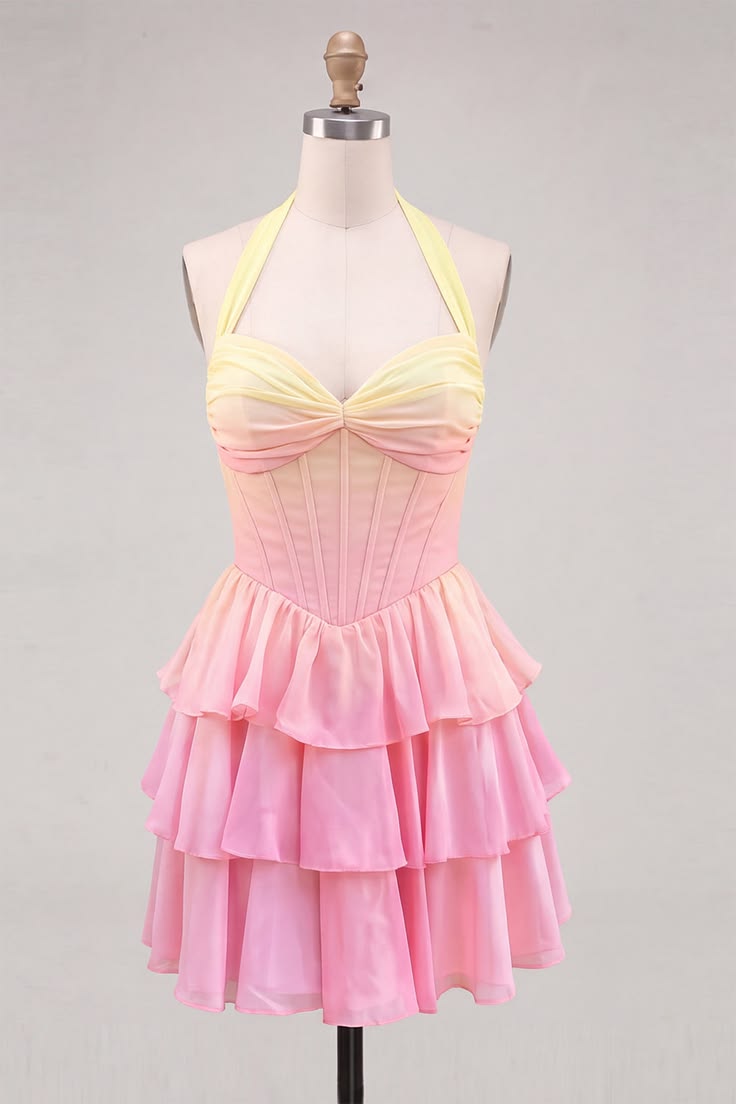 Unique Homecoming Dress Halter Bowknot Cascade Back to School Outfits Party Dress D7822