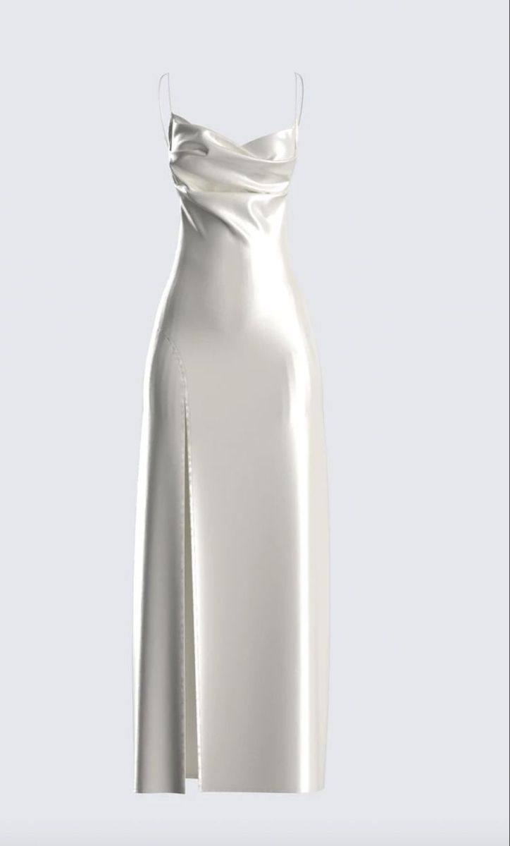 Simple White Spaghetti Straps Sheath Satin Long Party Dress Evening Dress, D823