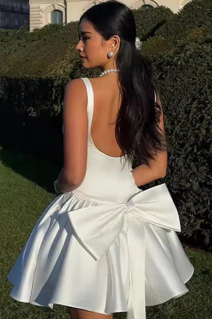 Charming Homecoming Dress Square Pleated Bowknot Back to School Outfits Party Dress  D7324