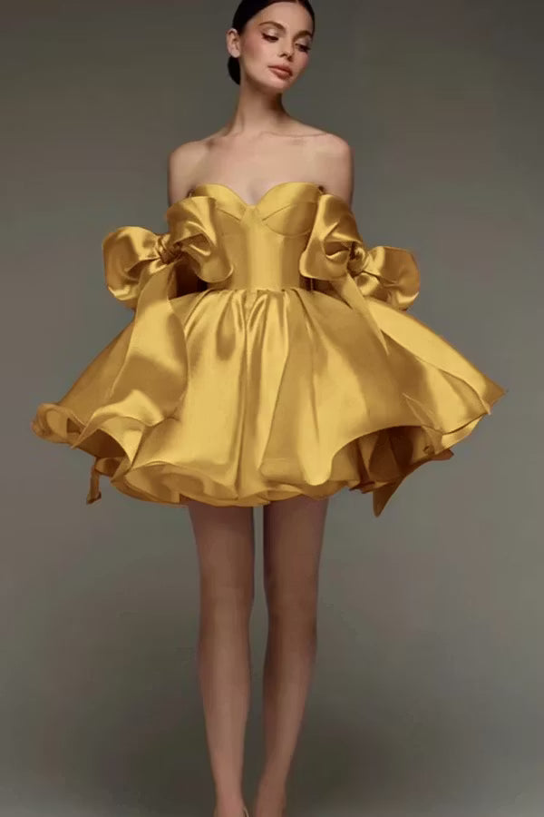 Beautiful Homecoming Dress Sweetheart Bowknot Pleated Back to School Outfits Party Dress D7170