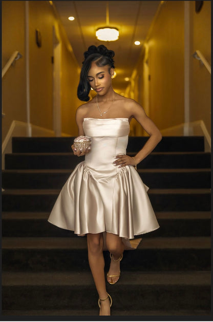 New Homecoming Dress Strapless Pleated Back to School Outfits Party Dress D6884