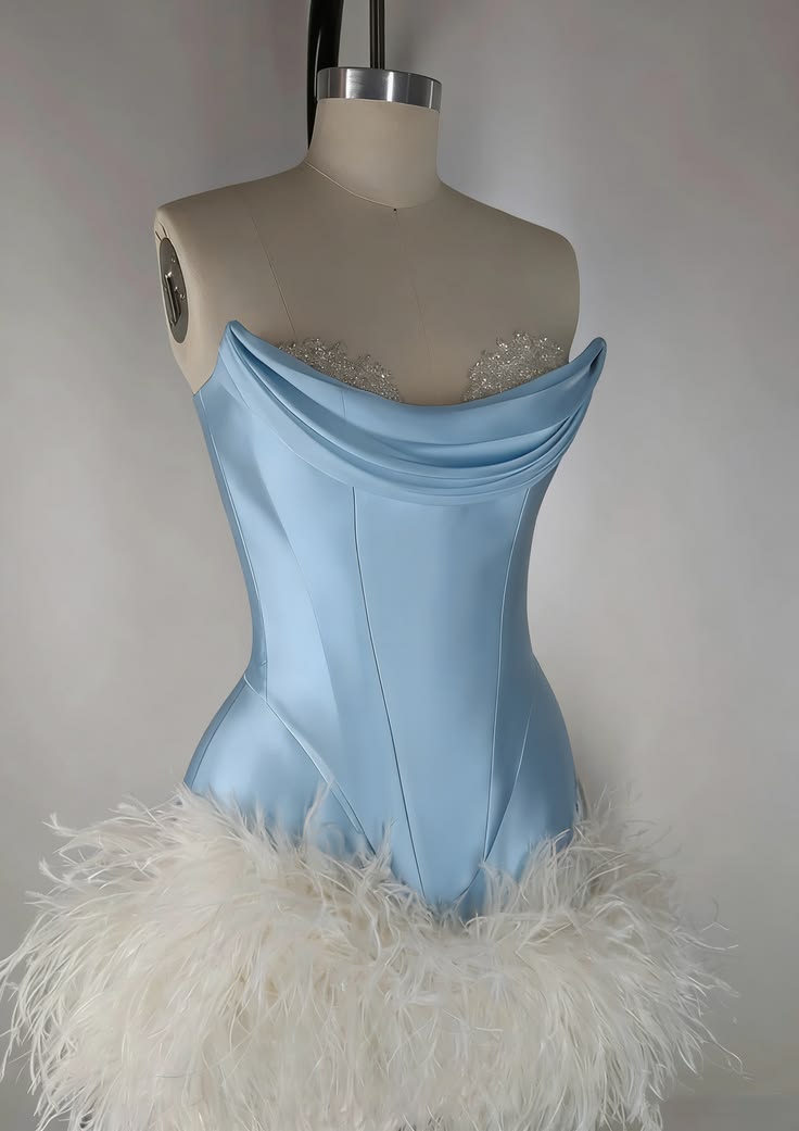 Unique Homecoming Dress Sweetheart Hugging Feather Back to School Outfits Party Dress D7751
