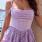Unique Homecoming Dress Off the Shoulder Pleated Flower Bead Back to School Outfits Party Dress D7821