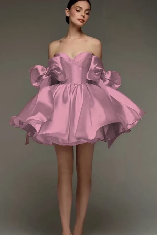 Beautiful Homecoming Dress Sweetheart Bowknot Pleated Back to School Outfits Party Dress D7170
