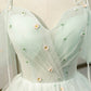 Elegant Homecoming Dress Spaghetti Straps Tulle Flowers Beaded Prom Dress Back to School Outfits Party Dress  D6109