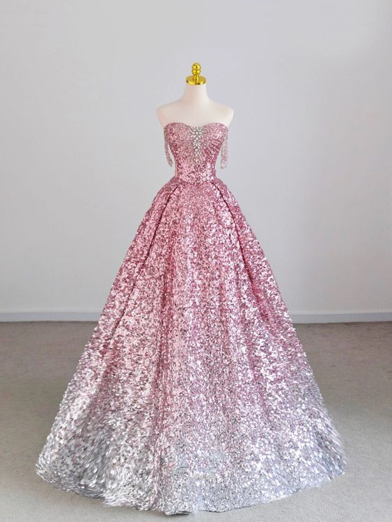 Pink Sweetheart Sequins A-Line Long Prom Dress Party Gown MD7370