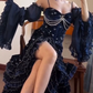 Dark Navy Straps Mermaid Layers Ruffles Sexy Evening Dress Birthday Outfits, D827