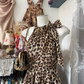 Vintage Leopard Print Halter Dress Design A-Line Homecoming Dress Party Dress D1677