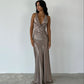 Elegant Purple V Neck Halter Sheath Satin Simple Long Prom Dress MD7638