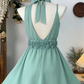Beauty Homecoming Dress Halter Pleated Flower Back to School Outfits Party Dress  D6537