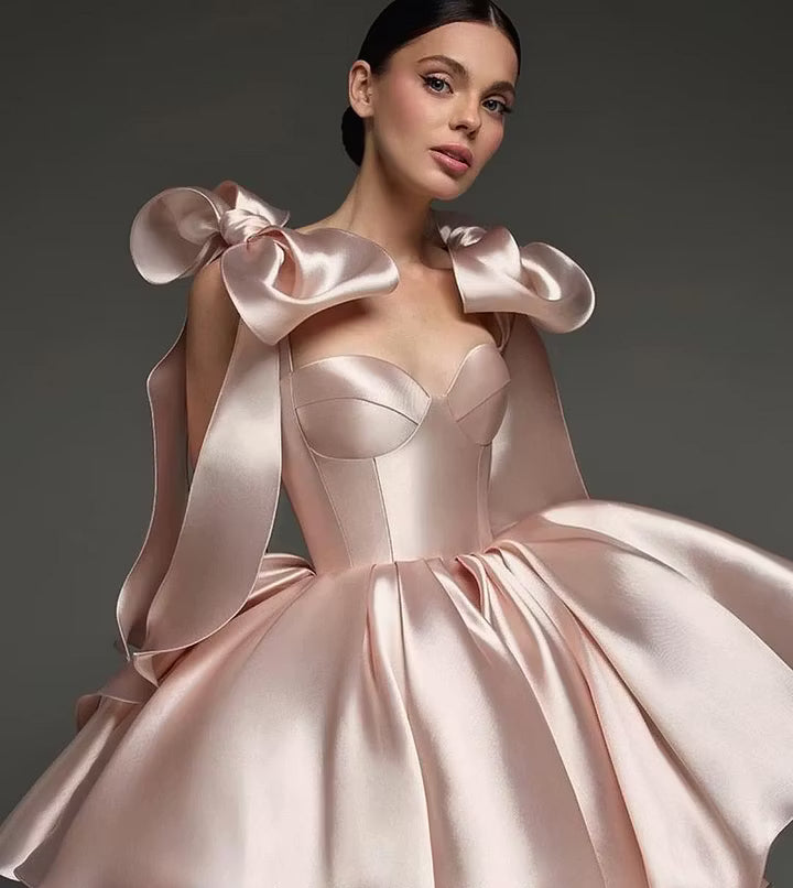 Beautiful Homecoming Dress Sweetheart Bowknot Pleated Back to School Outfits Party Dress D7170