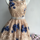 Retro Floral Applique Pearl Belt Design A-line Elegant Homecoming Dress Birthday Dress Party Dress D1655