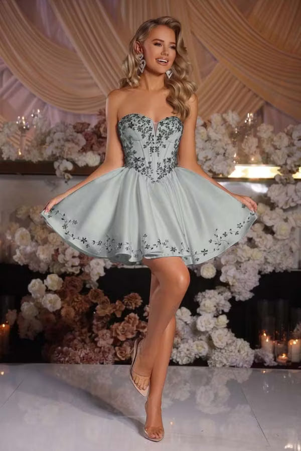 Beautiful Homecoming Dress Sweetheart Pleated Applique Back to School Outfits Party Dress D7238