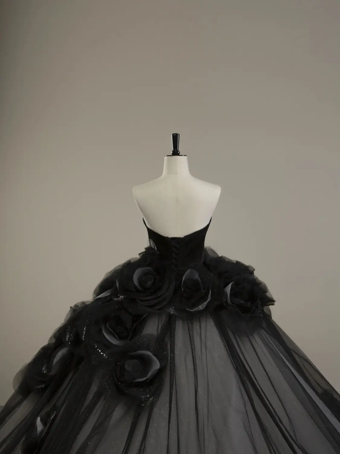 Elegant Black Strapless Floral Quinceanera Dress Evening Ball Gown MD7443