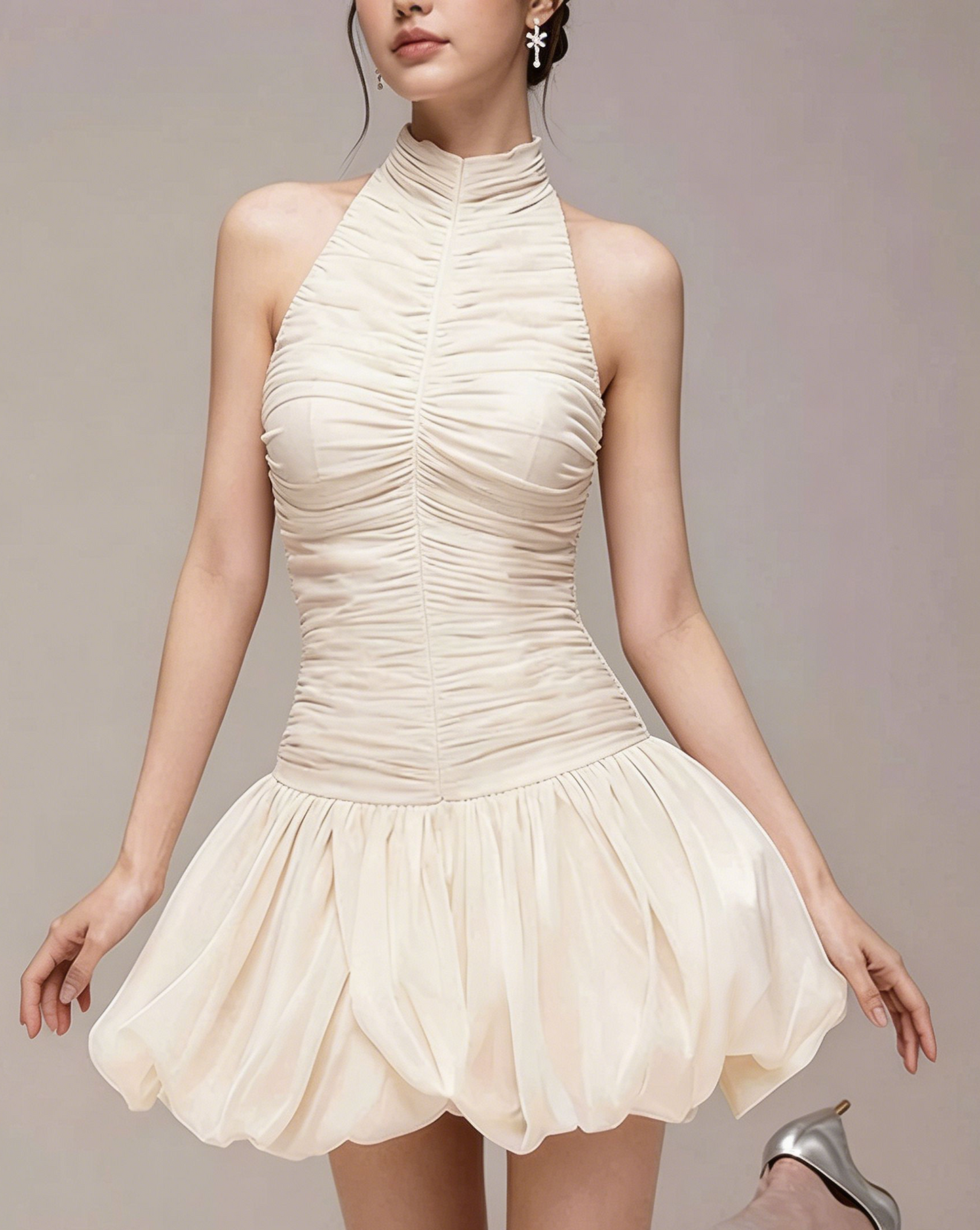 Charming Homecoming Dress Halter Pleated Back to School Outfits Party Dress  D7382