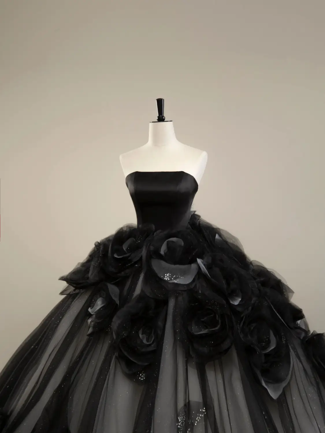 Elegant Black Strapless Floral Quinceanera Dress Evening Ball Gown MD7443