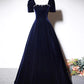 A-Line Dark Blue Velvet Long Prom Dress, Blue Formal Evening Dress MD7171