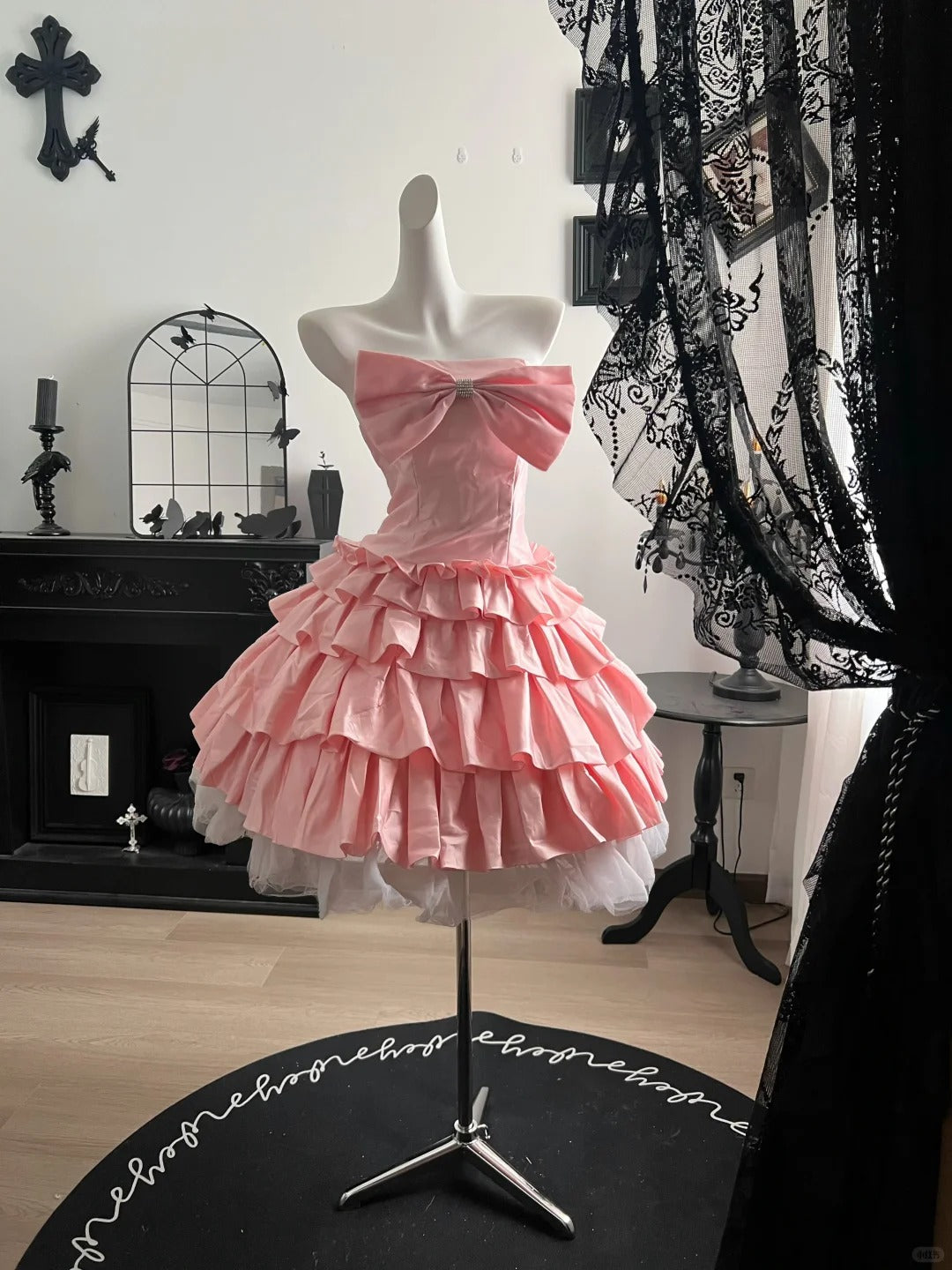 New Homecoming Dress Strapless Rinestone Bowknot Tulle Cascade Pleated Back to School Outfits Party Dress Birthday Dress  D7648
