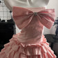 New Homecoming Dress Strapless Rinestone Bowknot Tulle Cascade Pleated Back to School Outfits Party Dress Birthday Dress  D7648