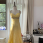 Retro Yellow Shinny Backless Design A-line Elegant Chiffon Evening Dress Prom Dress D1482