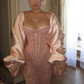 Robe de soirée longue sirène rose brillant à paillettes et décolleté en cœur MD7354