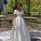 White A-Line Short Sleeves Satin Elegant Long Wedding Dress MD7510