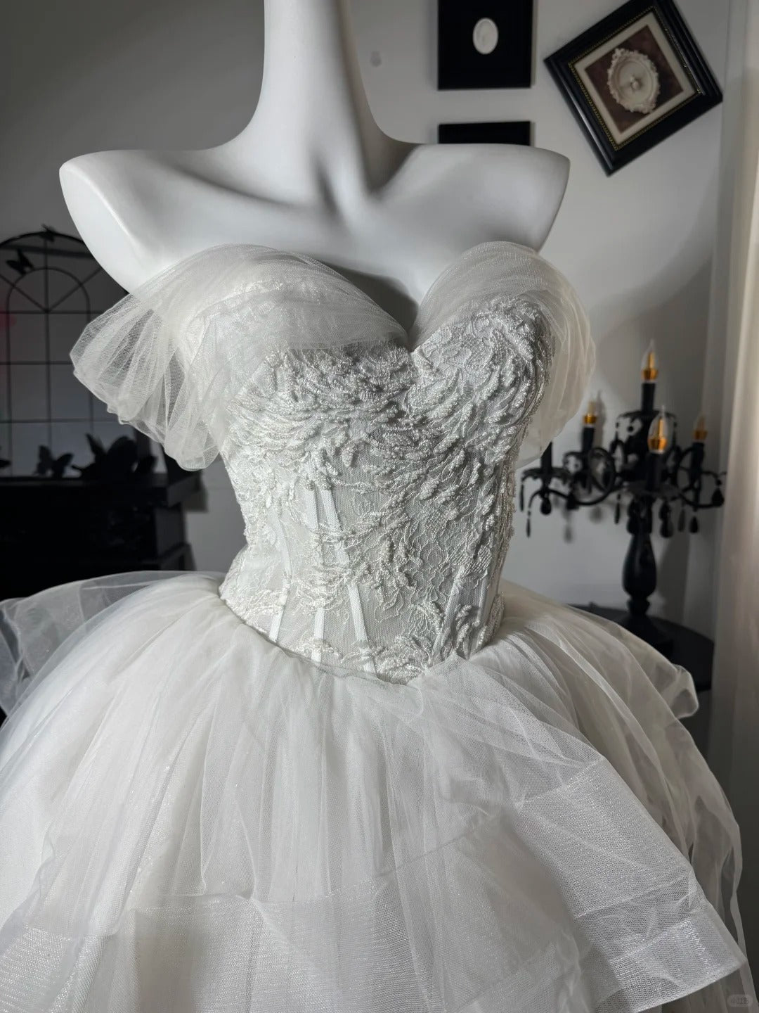New Homecoming Dress Off the Shoulder Lace Tulle Hi-Lo Cascade Applique Bead Back to School Outfits Party Dress Birthday Dress Wedding Dress D7674