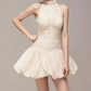 Charming Homecoming Dress Halter Pleated Back to School Outfits Party Dress  D7382