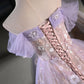 Vintage Light Purple Applique Floral Beaded Off-the-shoulder Design A-line Tulle Party Dress Homecoming Dress D1542