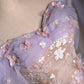 Vintage Light Purple Applique Floral Beaded Off-the-shoulder Design A-line Tulle Party Dress Homecoming Dress D1542